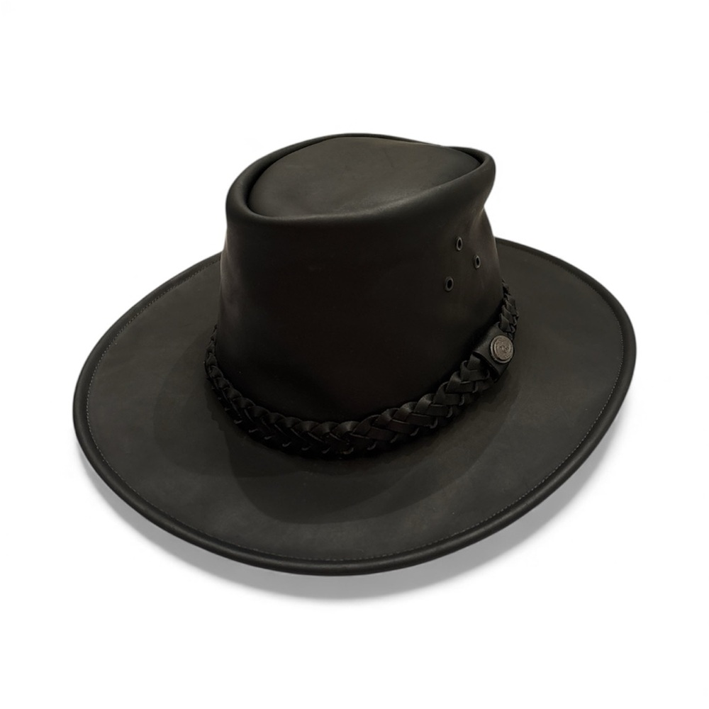 Black Leather Man or Woman Hat
